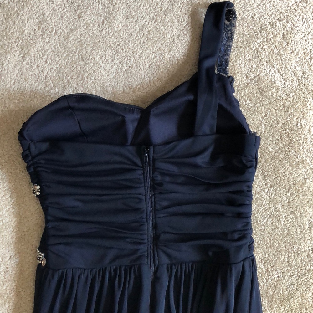 Navy One-Shoulder Beaded Formal Full-Length Dress - Picture 5 of 7